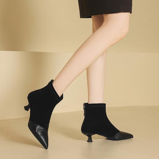 【预售5天】气质百搭中跟瘦瘦靴女秋冬新款尖头后拉链弹力靴法式小短靴YS&0670 商品图3