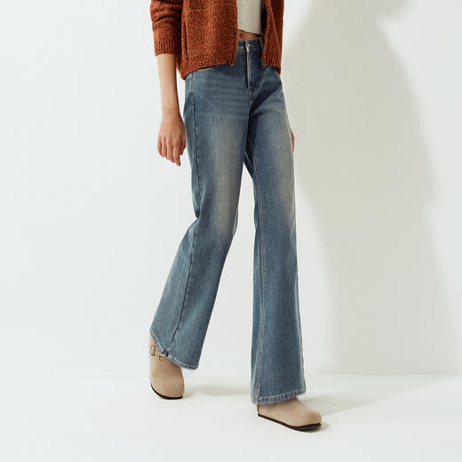 森柔|森马牛仔裤女冬季保暖加绒弹力长裤2025新款港风时尚喇叭裤 商品图2