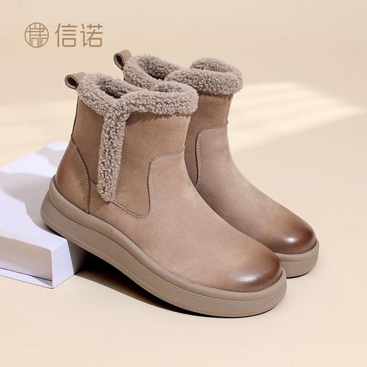 信诺真皮妈妈鞋女厚底百搭雪地靴2025冬季新款加绒保暖棉鞋短靴子5M312-8H 商品图0