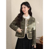 鹿向南「复古格调」复古气质小香风绿色格纹短外套女秋季显瘦上衣L59015 商品缩略图0