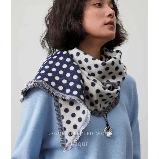 Lagur万年波点！双面加厚精纺羊毛围巾细窄长条女冬季高级感围脖 商品图2