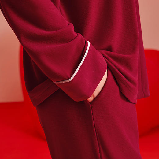 芬腾情侣睡衣春秋季长袖开衫女红色结婚本命年套装男士大码家居服 商品图3