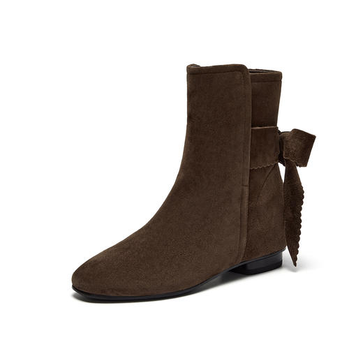 BF楼真美诗2025冬新款柔软羊皮复古甜美蝴蝶结时装短靴1A01ADZ5吊牌价1998折后价1198 商品图0