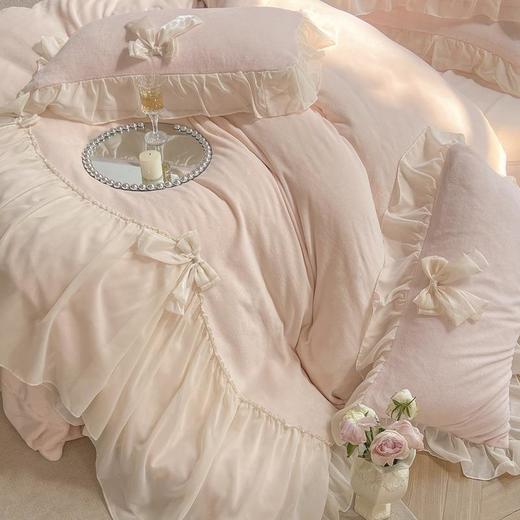 【牛奶绒床裙仙女粉色加绒加厚四件套】冬季法式仙女粉色加绒加厚四件套公主风毛绒被套珊瑚 商品图1
