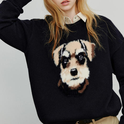 初语针织衫女新款减龄童趣毛绒狗头毛织保暖复古上衣 商品图3