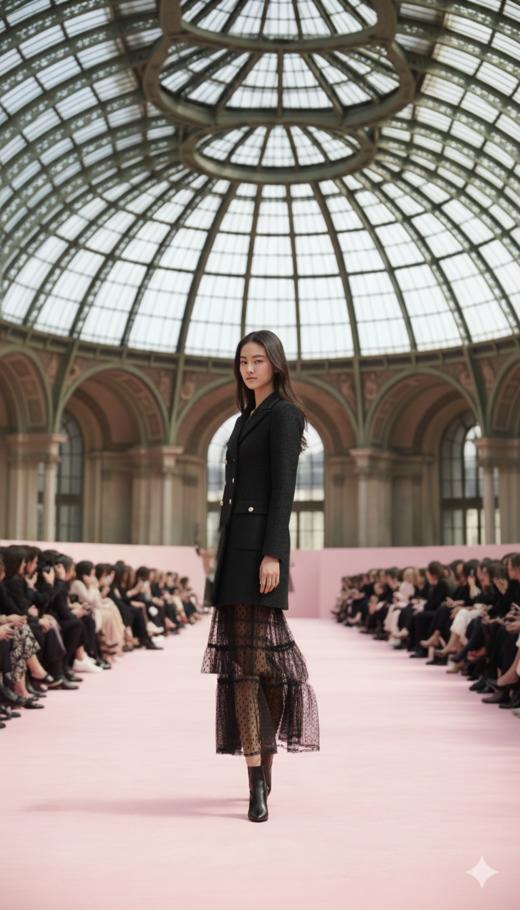 撞色领外层网纱半裙式风衣 商品图3