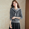 海军领条纹针织衫，慵懒风蝴蝶结长袖上衣显瘦毛衣打底衫CC-XFY-3201 商品缩略图1