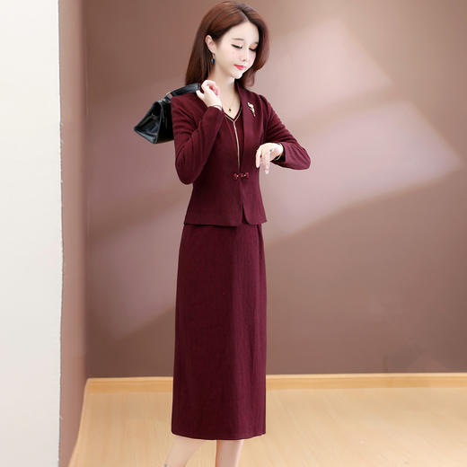 QYM 54C2526-Y小香风套装连衣裙妈妈礼服裙两件套 商品图1