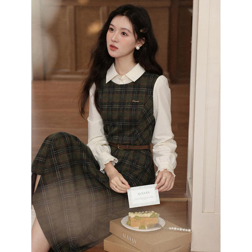 鹿向南 绿格连衣裙 商品图4