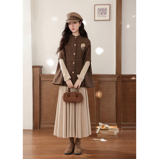 鹿向南「竹影若梦」燕麦色修身显瘦长袖连衣裙女秋新款A字打底裙 商品图1