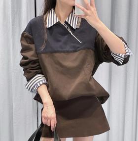 双11福利款   miu斜开领可可卫衣   撞色拼接  版拉链卫衣   复古又减龄