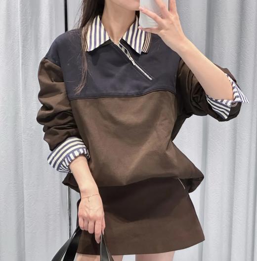 双11福利款   miu斜开领可可卫衣   撞色拼接  版拉链卫衣   复古又减龄 商品图0