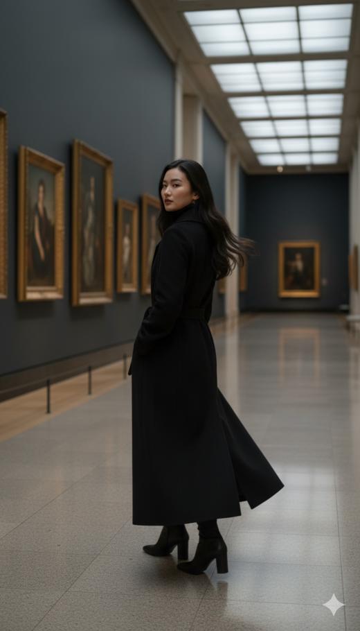 加内门襟珠边精致长款大衣 商品图3