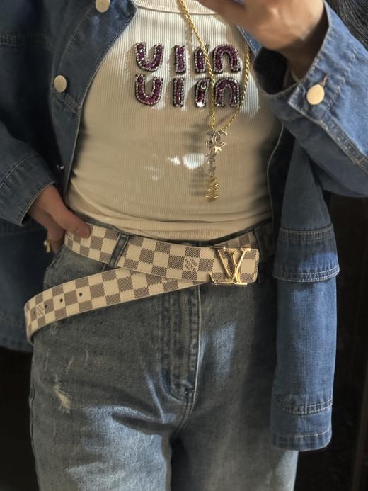 驴家白棋盘格金扣腰带男女通用经典（蕾姐 120非常大） 商品图2