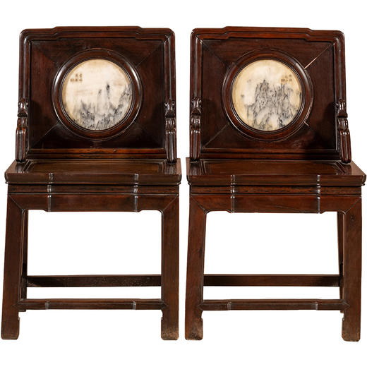 清	红木镶云石背屏椅（一对） 商品图5