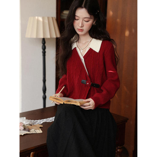 鹿向南「落日海棠」红色假两件拼接设计感毛衣女秋季气质长袖上衣 商品图4