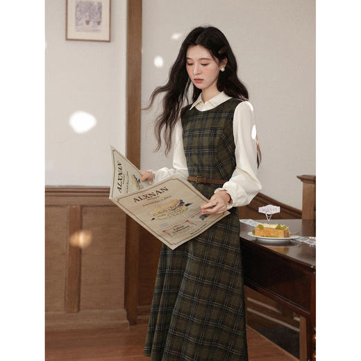 鹿向南 绿格连衣裙 商品图3