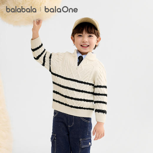 巴拉巴拉balaOne童装儿童毛衣男童2025新款冬套头线衫女条纹毛衫 商品图1