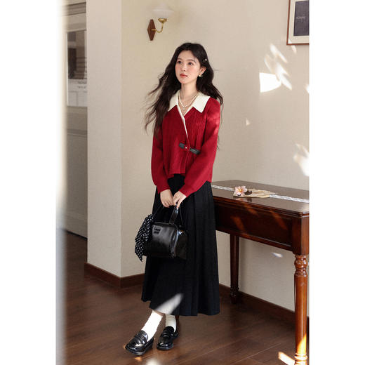 鹿向南「落日海棠」红色假两件拼接设计感毛衣女秋季气质长袖上衣 商品图2
