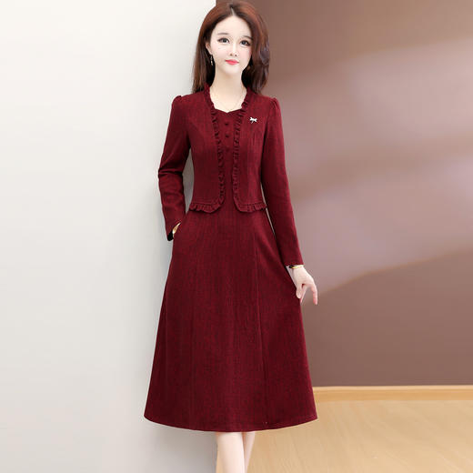 QYM 54C2528-1-Y假两件妈妈装连衣裙气质礼服裙中长裙 商品图0