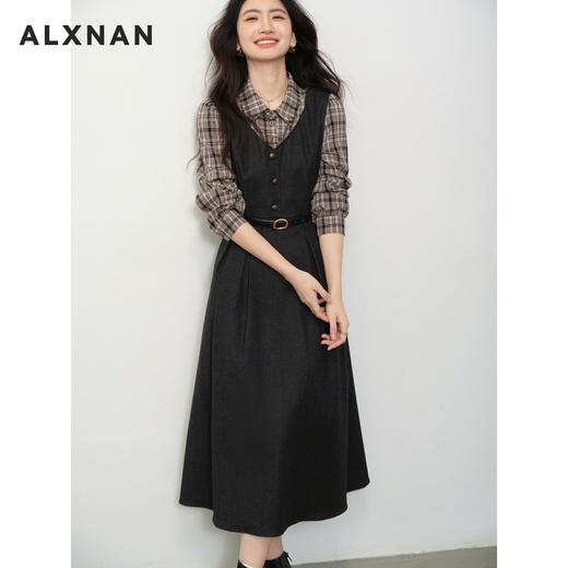 鹿向南「半岛迷香」灰色短外套假两件衬衫连衣裙女秋季显瘦两件套 商品图1