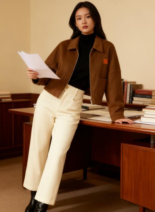 拉链翻领短夹克 商品图4