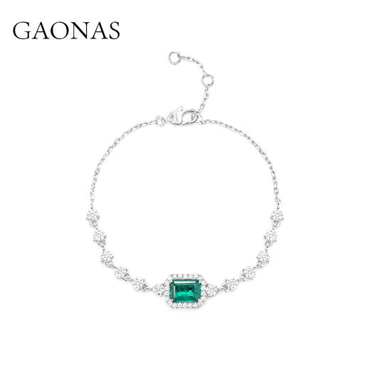 GAONAS 925银合成锆石手链 时尚贵气绿色极简手链10154SG 商品图0