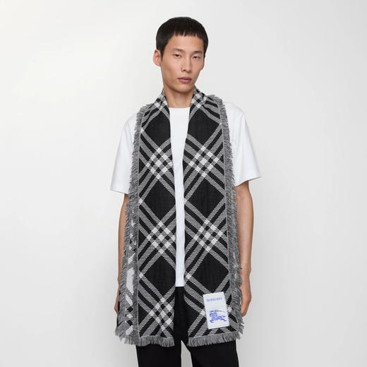 BURBERRY 巴宝莉 中性马术骑士标签宽格纹羊毛真丝围巾 格子 8110162 C1343 商品图4