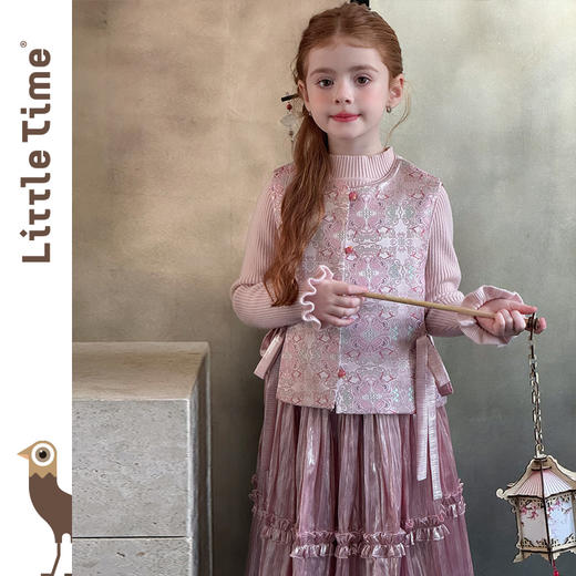 littletime女童马甲2025秋冬新款儿童新中式国风马甲女宝两件套 商品图2
