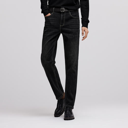 森柔|森马牛仔裤男冬季弹力磨毛锥形裤基础百搭通勤裤子水洗长裤 商品图2