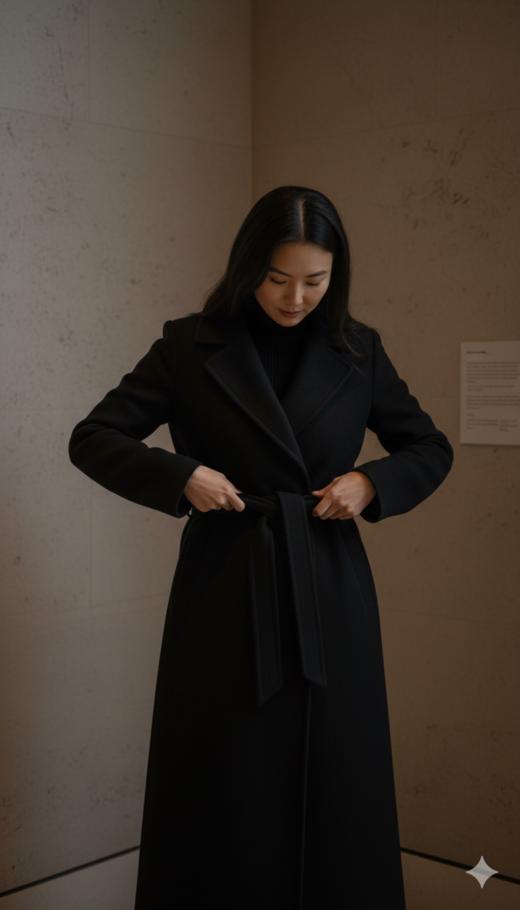 加内门襟珠边精致长款大衣 商品图5