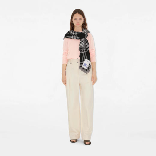 BURBERRY 巴宝莉 中性马术骑士标签宽格纹羊毛真丝围巾 格子 8110162 C1343 商品图3