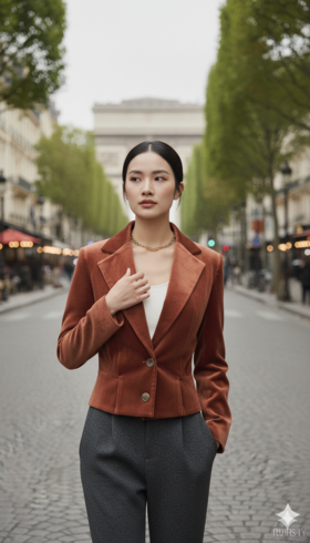 时尚西服领短款收腰外套