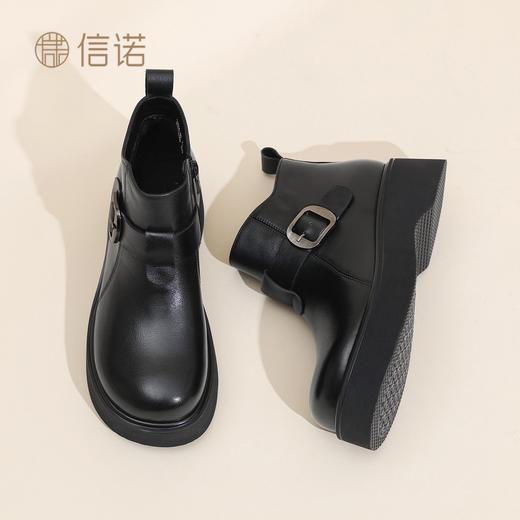 信诺妈妈棉鞋真皮厚底切尔西靴女2025冬季新款英伦风短靴加绒保暖5M590-2D 商品图7