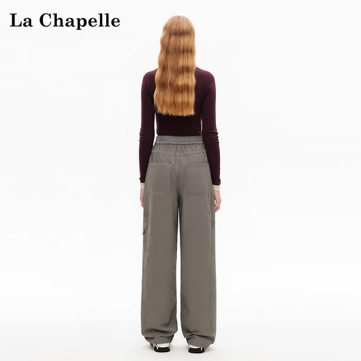 会员福利【100高支棉+廓形显瘦】拉夏贝尔/La Chapelle工装风直筒阔腿裤高腰百搭时髦酷感休闲裤Get美高穿搭 商品图4