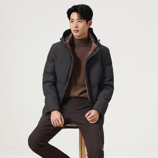 【尼克服/兔毛内胆/长款连帽】柒牌提花鹅绒可拆卸连帽保暖长外套129J70740 商品图1