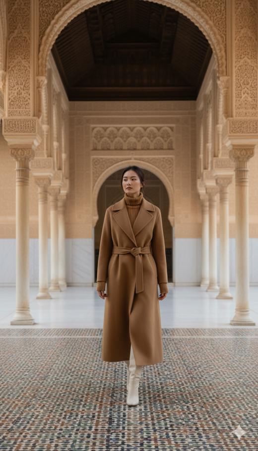 加内门襟珠边精致长款大衣 商品图3