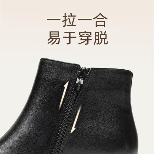 信诺妈妈鞋中老年气质粗跟短靴2025冬季新款加绒保暖棉鞋真皮女鞋5M519-17D 商品图3