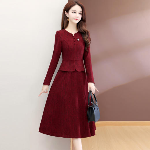 QYM 54C2532-Y优雅风连衣裙气质中长款A字裙 商品图1