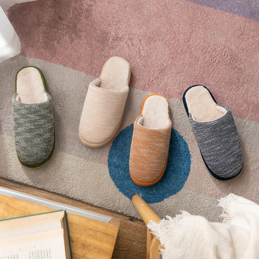 【2件减10】日式居家毛绒拖鞋，针织驼羊绒，防滑耐磨，高回弹软底，舒适成人棉拖鞋 商品图2