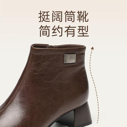 信诺粗跟妈妈靴子羊皮短靴女2025冬季新款加绒保暖皮鞋中老年棉鞋X5M150-228 商品图4