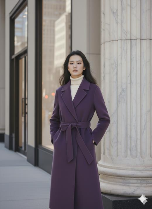 珠边双面工艺长款腰带大衣 商品图1