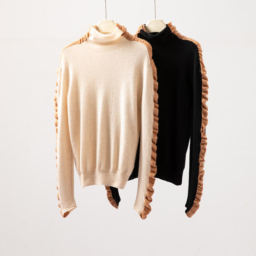 纯山羊绒拼接长袖秋冬加厚百搭上衣女羊绒衫 商品图2