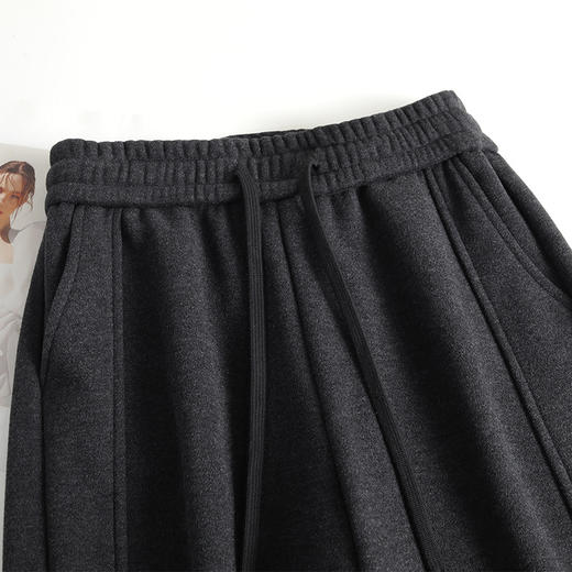 QYM 9573-Y羊毛呢加绒阔腿裤松紧高腰直筒裤宽松休闲裤 商品图3