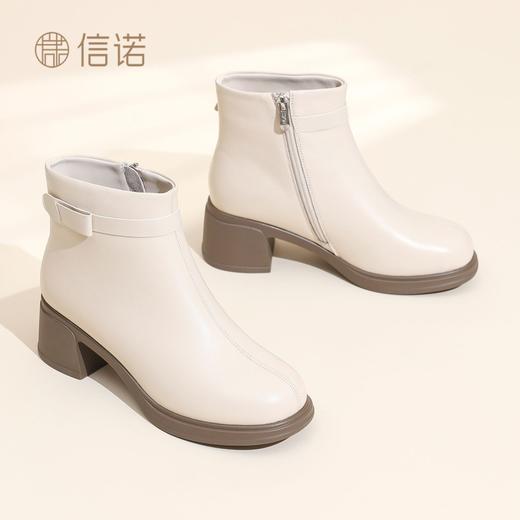 信诺妈妈鞋时尚粗跟短靴女羊皮靴子2025冬季新款加绒保暖棉鞋皮鞋X5M153-229 商品图3