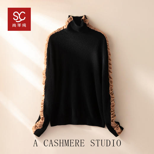 纯山羊绒拼接长袖秋冬加厚百搭上衣女羊绒衫 商品图0