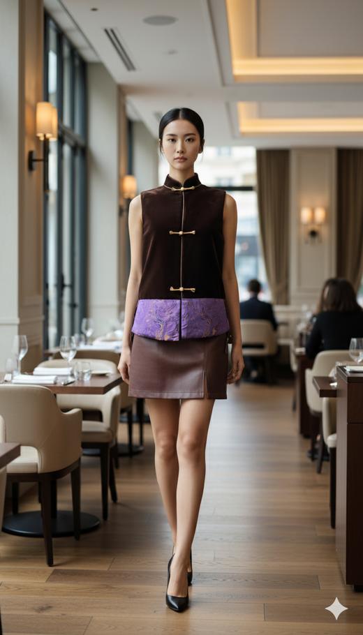 新中式两面可穿拼色马甲 商品图0