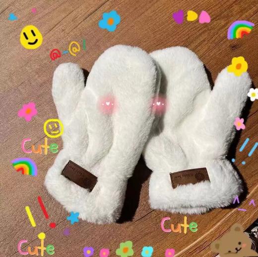 【奶呼呼可爱敲保暖❗️内柔加绒柔软舒服】冬天加绒仿兔毛手套连指毛绒秋冬季保暖手套时尚可爱甜美女生学生。hb 商品图3