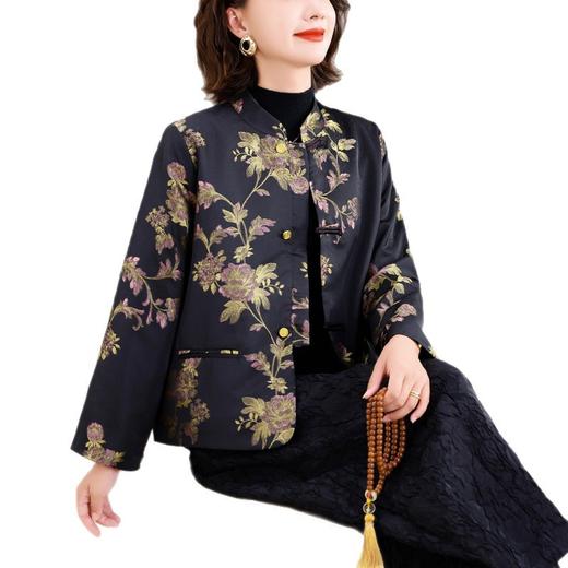 2025秋冬新款中年妈妈轻中式v领廓形复古盘扣长袖宽松外套女上衣 商品图4