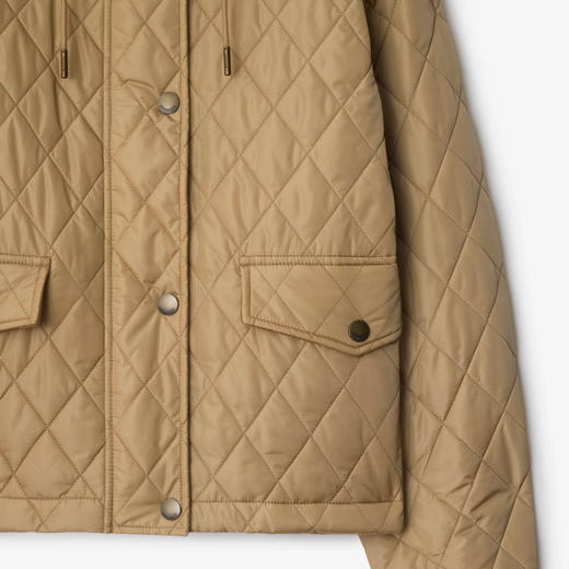 BURBERRY 巴宝莉 女士马术骑士徽标标签短款绗缝尼龙连帽夹克棉服 卡其色 8113116 B8626 商品图1